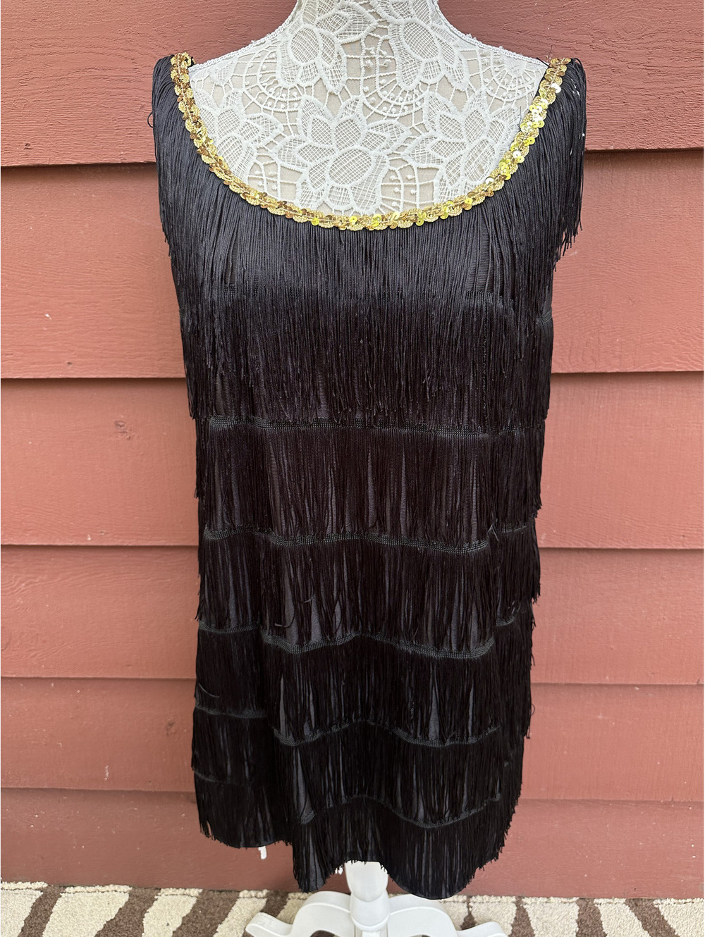 Black Fringe Flapper Dress 1920s Style Jazz Age Costume Dress